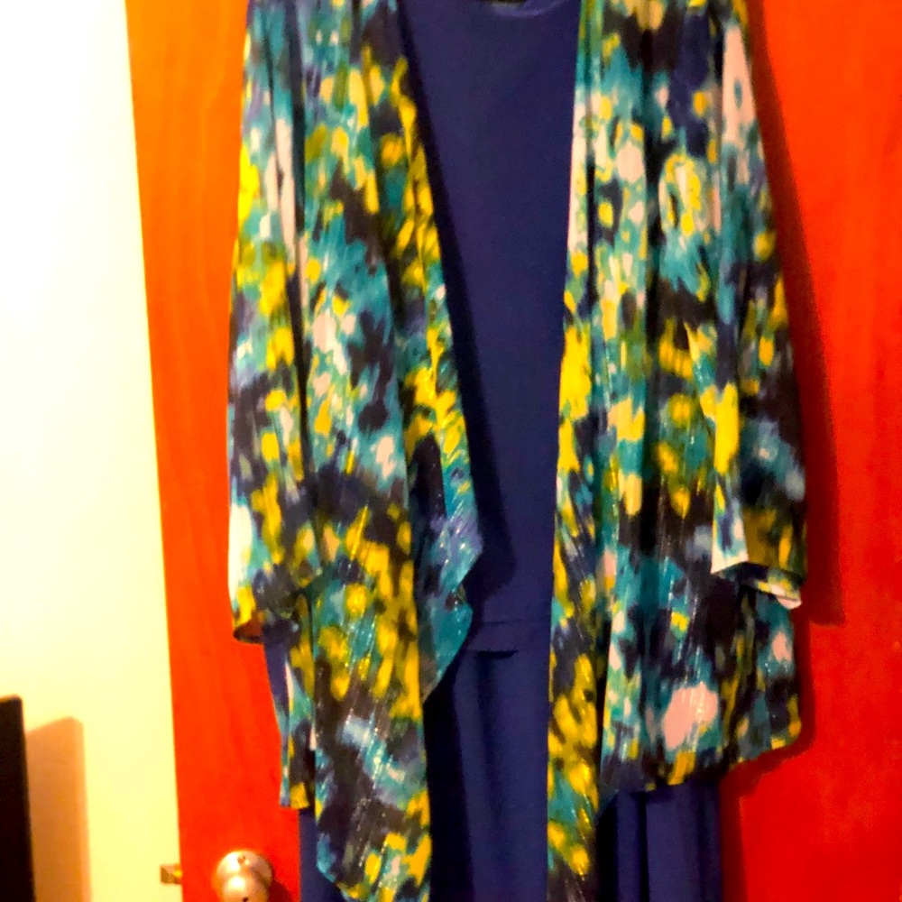 3 Piece skirt set. Royal blue with multi colored top